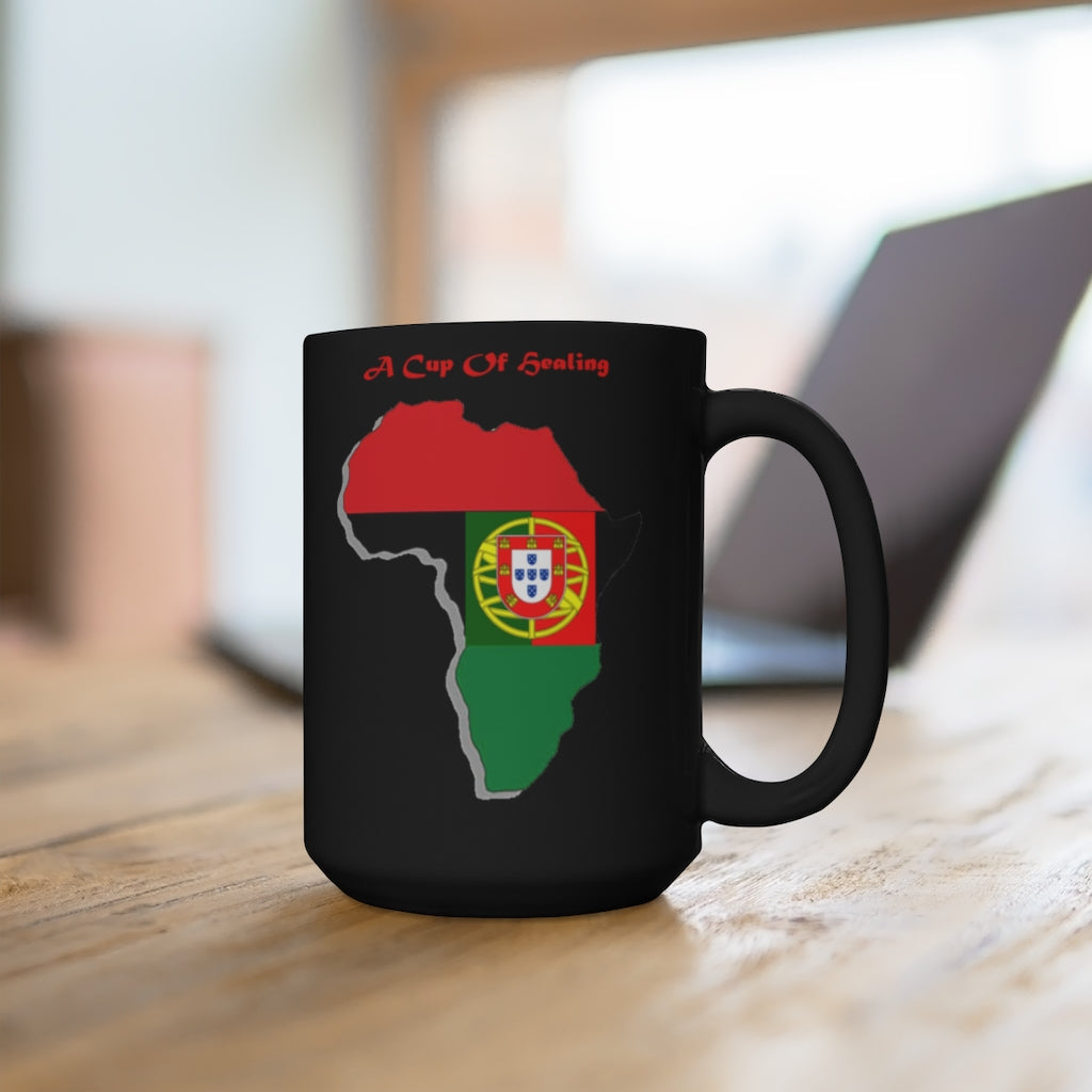 Africa and Portugal Unite, a beautiful black 15 oz ceramic mug